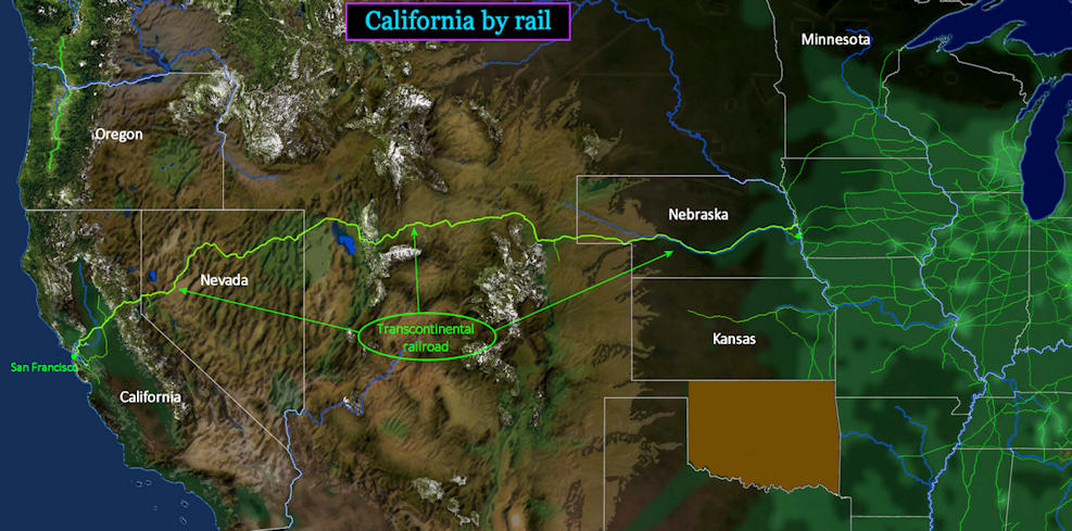 Transcontinental railroad, 1869 map
